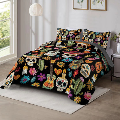 Shineful All Season Quilt 3-Piece Set Fiesta of Skulls