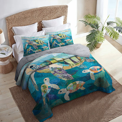 Shineful All Season Quilt 3-Piece Set Oceanic Turtle Family