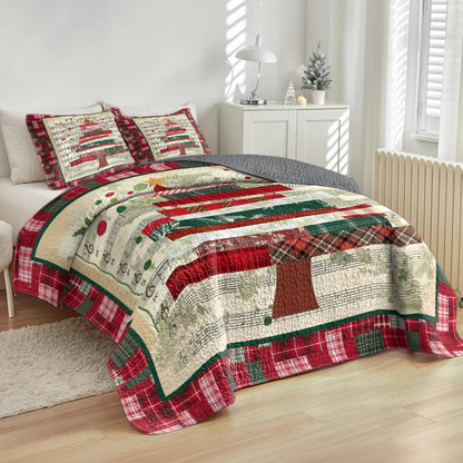 Shineful All Season Quilt 3-Piece Set Plaid Christmas Music Tree
