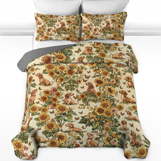 Shineful All Season Quilt 3-Piece Set Sunflower Dachshund Patch