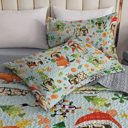 Shineful All Season Quilt 3-Piece Set Santa's Pugs