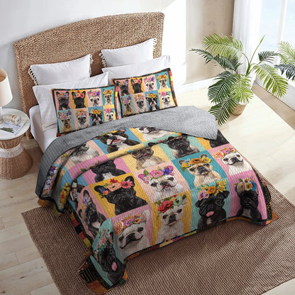 Shineful All Season Quilt 3-Piece Set Frenchie Flower Fiesta