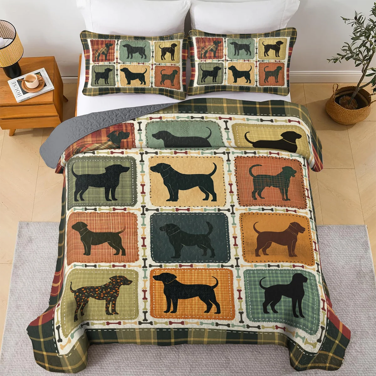 Shineful All Season Quilt 3-Piece Set Rottweiler Silhouette Cozy