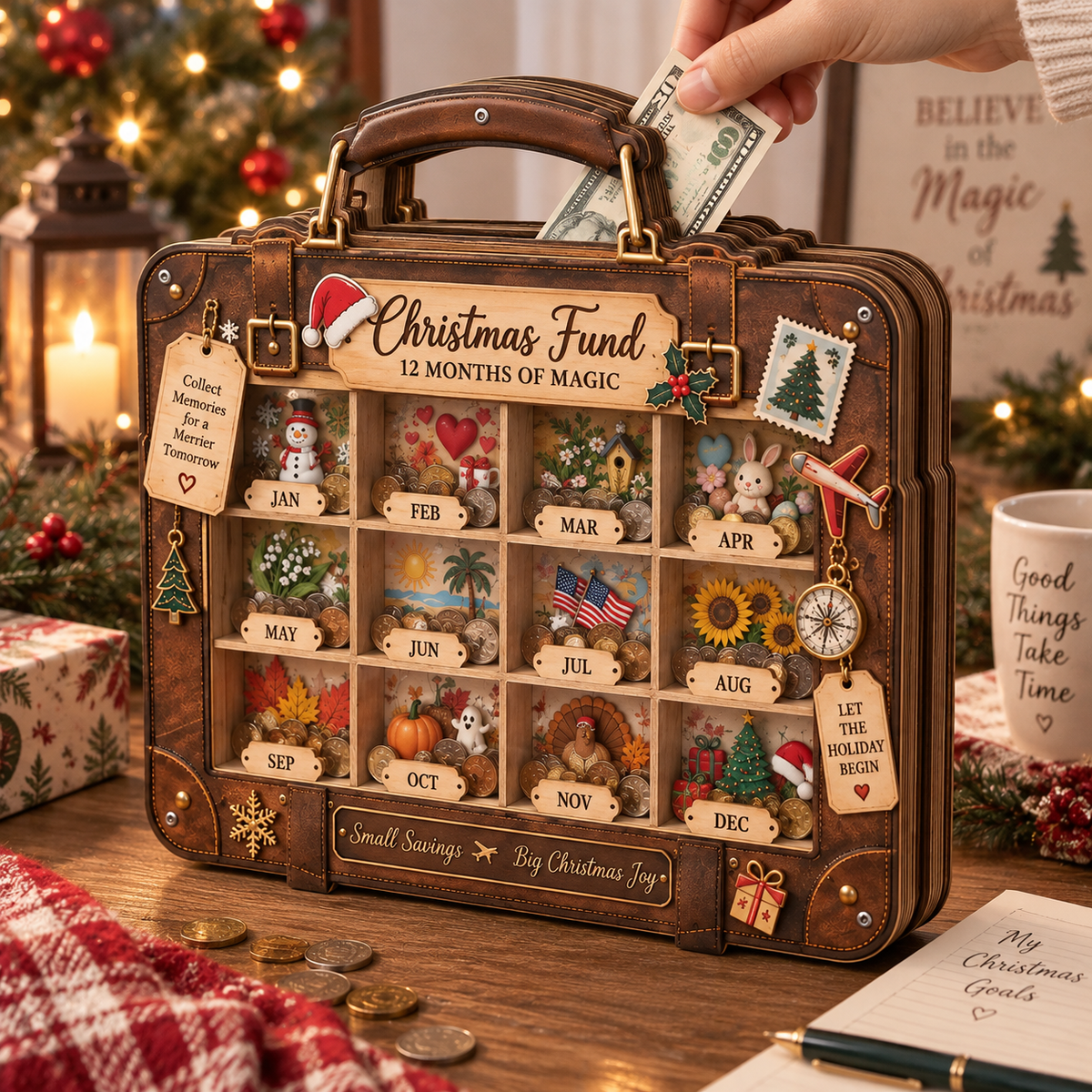 Christmas Fund Wooden Coin Bank