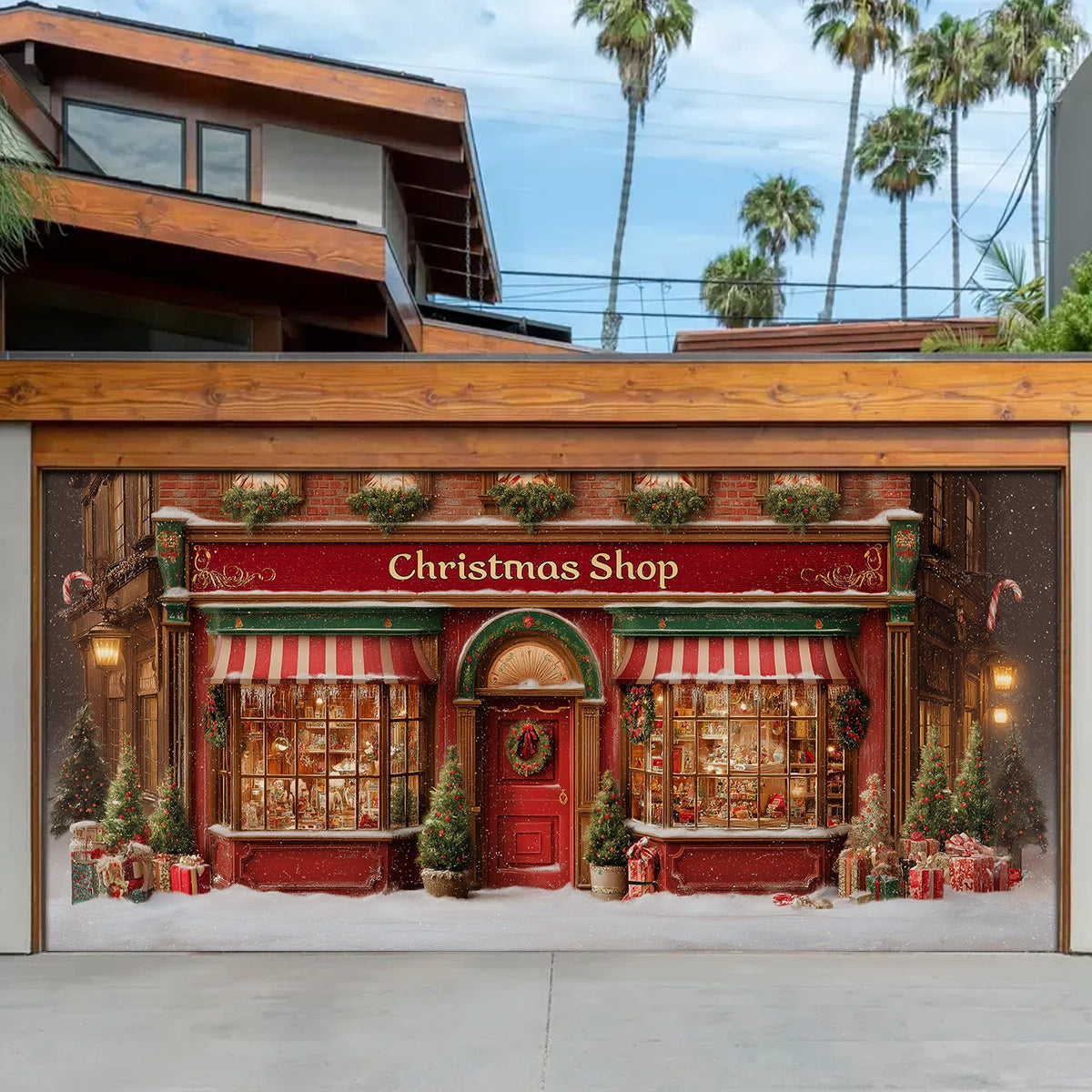 Shineful Garage Door Banner Decoration Christmas Shop Village Glow