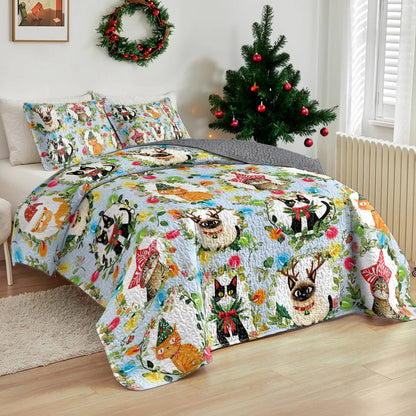 Shineful All Season Quilt 3-Piece Set Cat Christmas Collection
