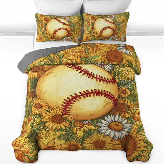 Shineful All Season Quilt 3-Piece Set Sunflower Softball