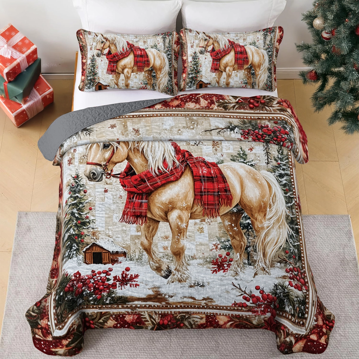 Shineful All Season Quilt 3-Piece Horse Barnside Winter