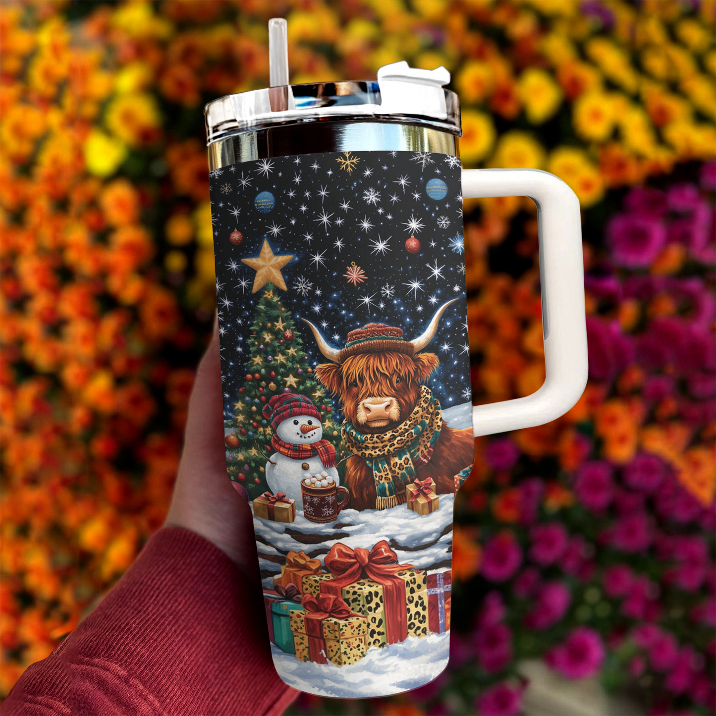 Shineful Tumbler Highland Cow Festive Night Delight
