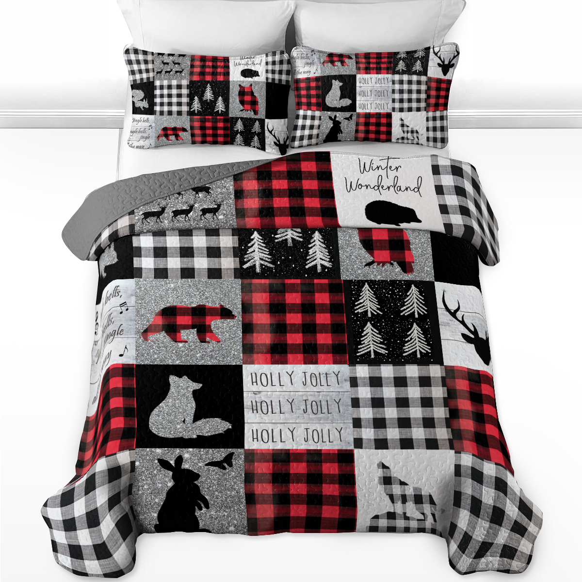 Shineful All Season Quilt 3-Piece Set Glittering Flannel Woodland