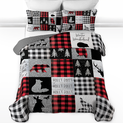 Shineful All Season Quilt 3-Piece Set Glittering Flannel Woodland