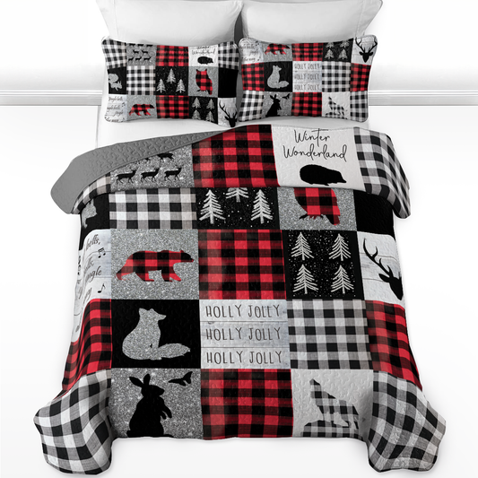 Shineful All Season Quilt 3-Piece Set Glittering Flannel Woodland