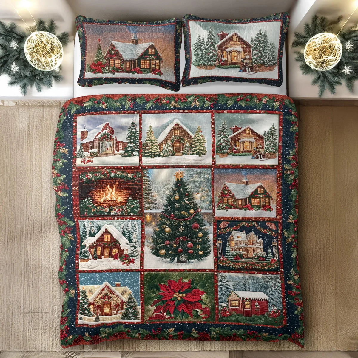 Shineful All Season Quilt 3-Piece Set - Holiday Hearth Christmas
