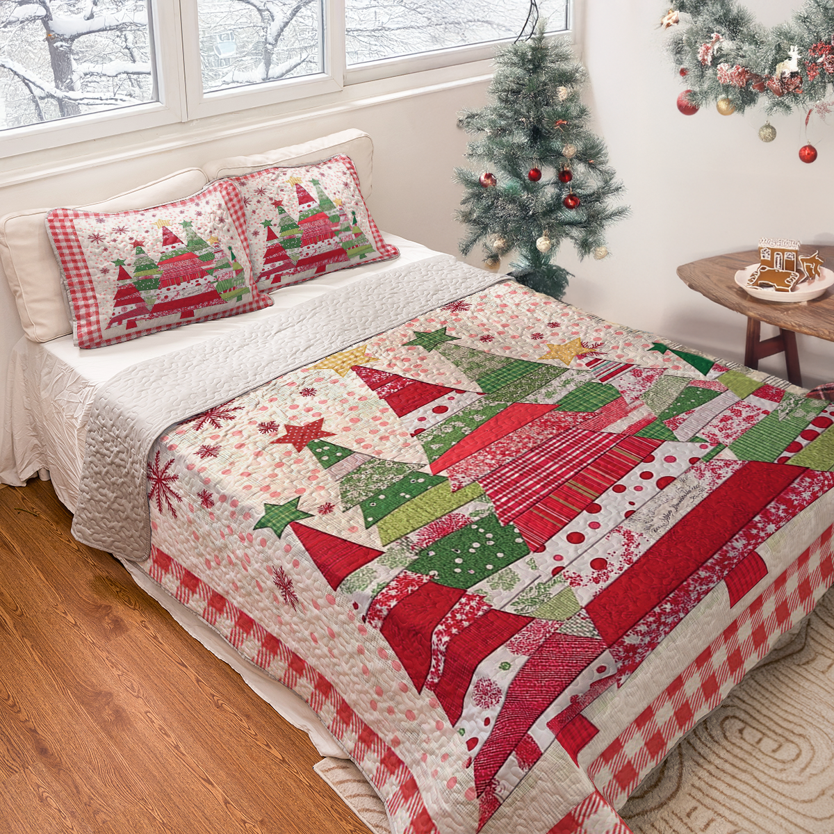 Shineful All Season Quilt 3-Piece Set Polka Dot Christmas Tree