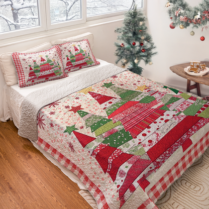 Shineful All Season Quilt 3-Piece Set Polka Dot Christmas Tree