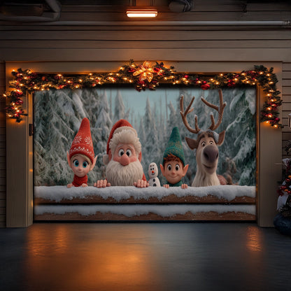 Shineful Garage Door Banner Decoration Santa & Friends Winter Peek