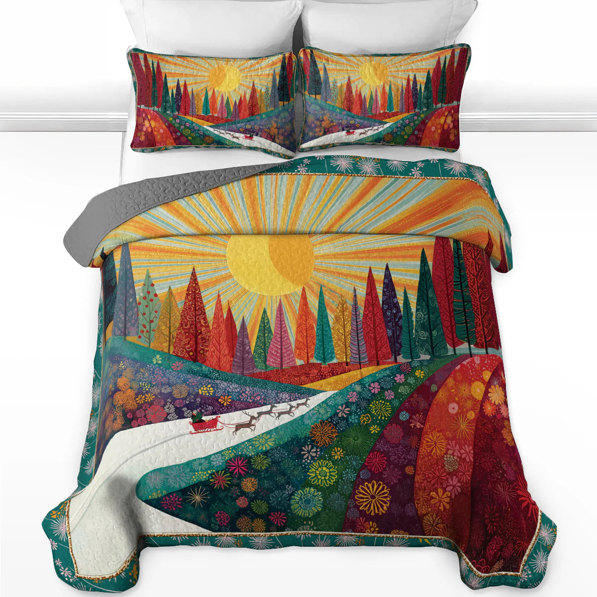 Shineful Quilt 3-Piece Set Colorful Forest Path