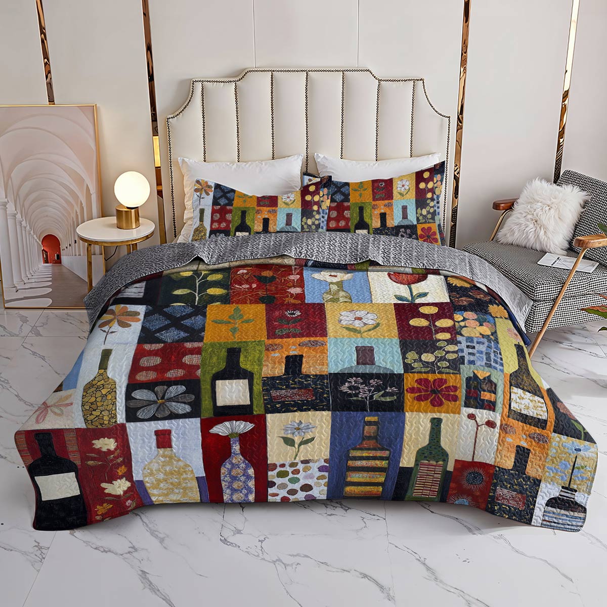 Shineful All Season Quilt 3-Piece Set Classical Wine Bottles