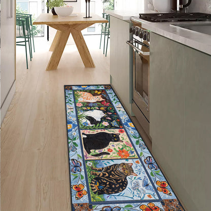 Shineful Ultra-Thin Non Skid Floor Mat, Kitchen Rugs Cat Floral Felines