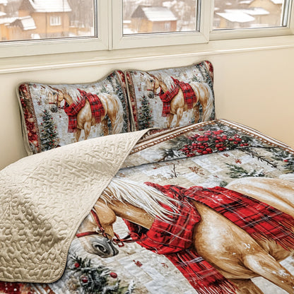 Shineful All Season Quilt 3-Piece Horse Barnside Winter