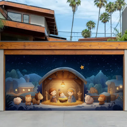 Shineful Garage Door Banner Decoration Holy Family Cartoon Nativity