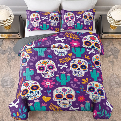 Shineful All Season Quilt 3-Piece Set - Vibrant Skull Fiesta