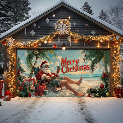 Shineful Garage Door Banner Decoration Tropical Santa Christmas Vibes