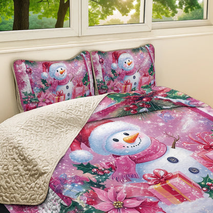 Shineful All Season Quilt 3-Piece Set Jolly Snowman Christmas