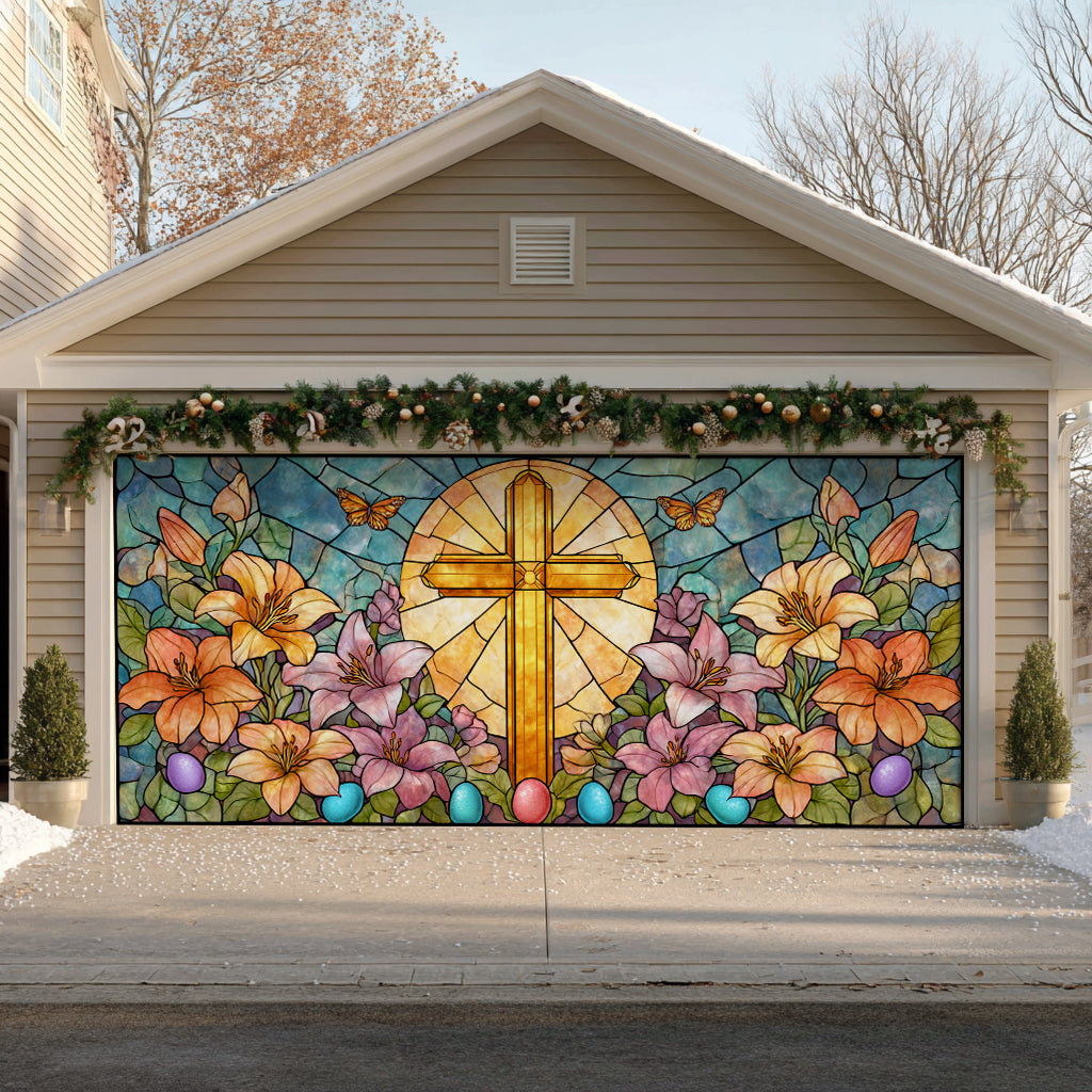 Shineful Garage Door Banner Decoration Golden Cross Easter