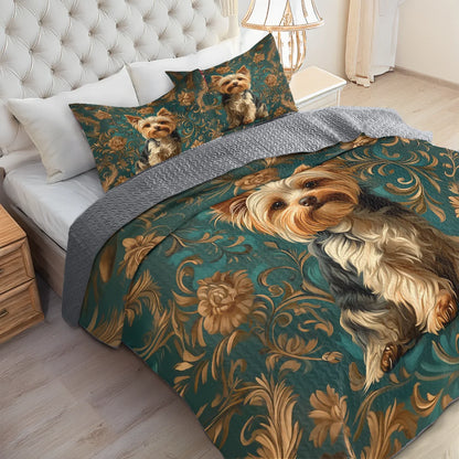Shineful All Season Quilt 3-Piece Set Regal Yorkie Elegance