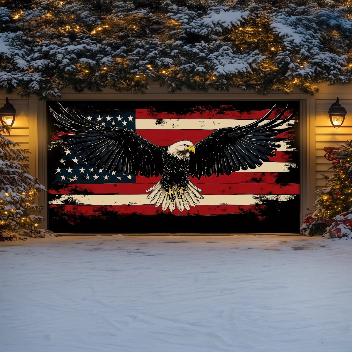 Shineful Garage Door Banner Decoration Still Flying Free