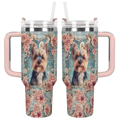 Shineful Tumbler Yorkie Rose Bloom Elegance
