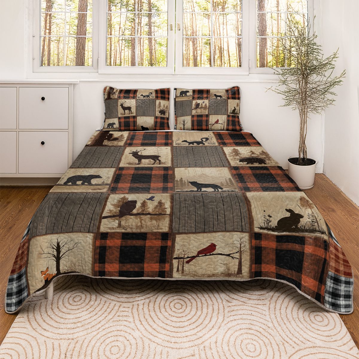 Shineful All Season Quilt 3-Piece Set Rustic Plaid Woodland