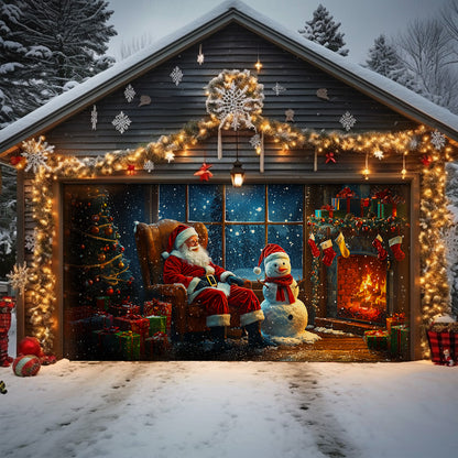 Shineful Garage Door Banner Decoration Snowy Night With Santa Claus