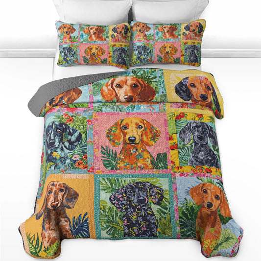 Shineful All Season Quilt 3-Piece Set Dachshund Patchwork Collection
