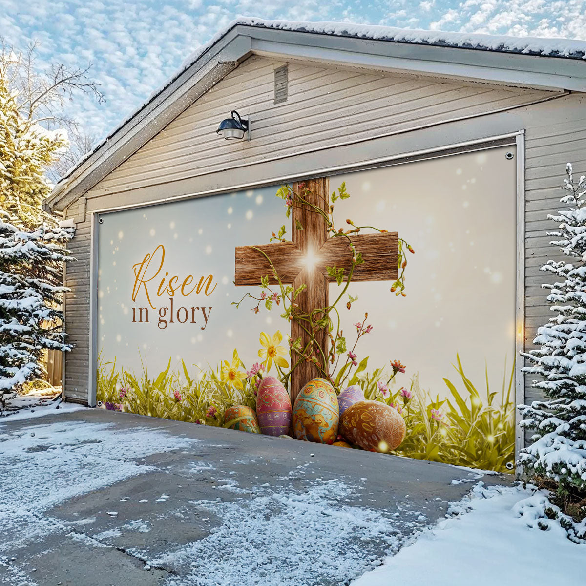 Shineful Garage Door Banner Decoration Risen in Glory