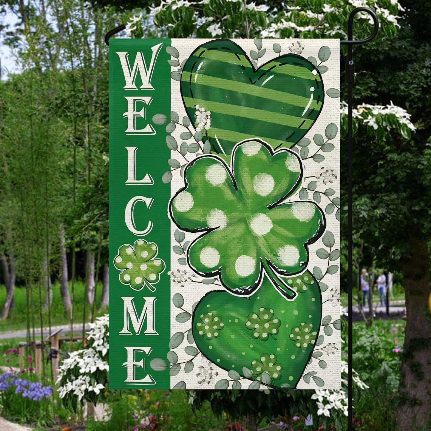Shineful Gargen Flag 12" x 18" - Welcome Farmhouse Shamrock