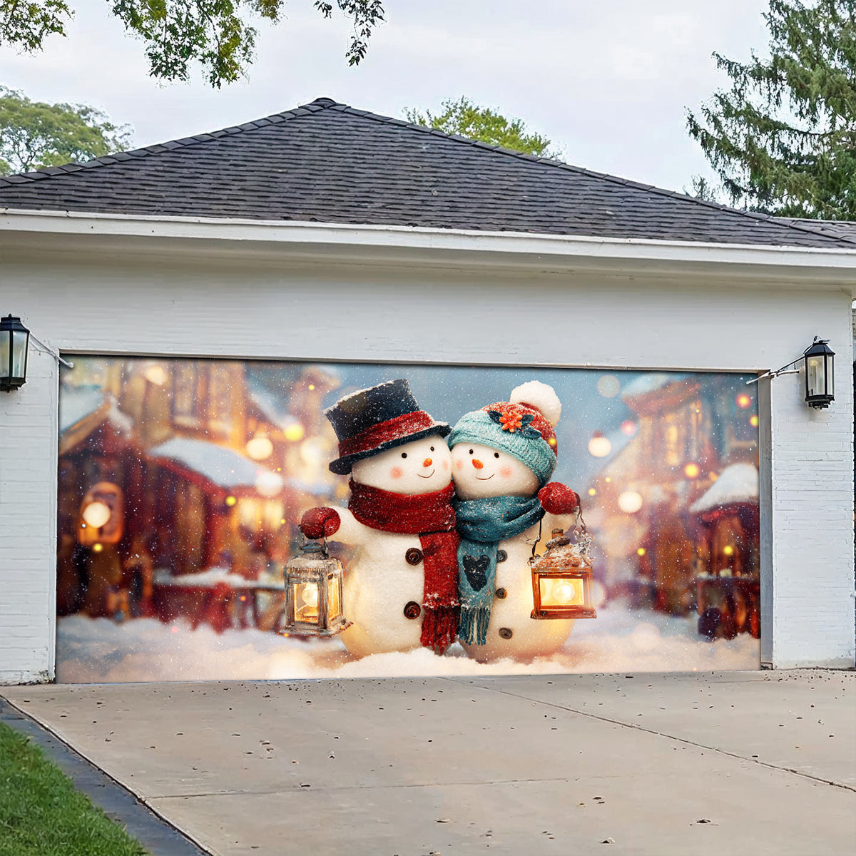 Shineful Door Cover Winter Lantern Lovers