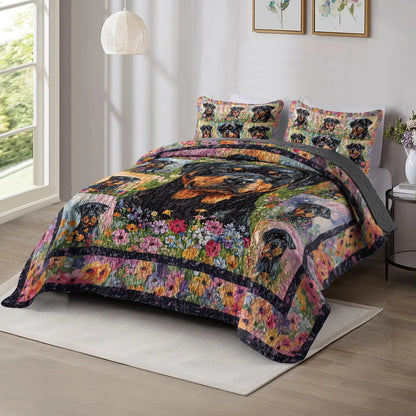 Shineful All Season Quilt 3-Piece Set - Rottie In The Garden