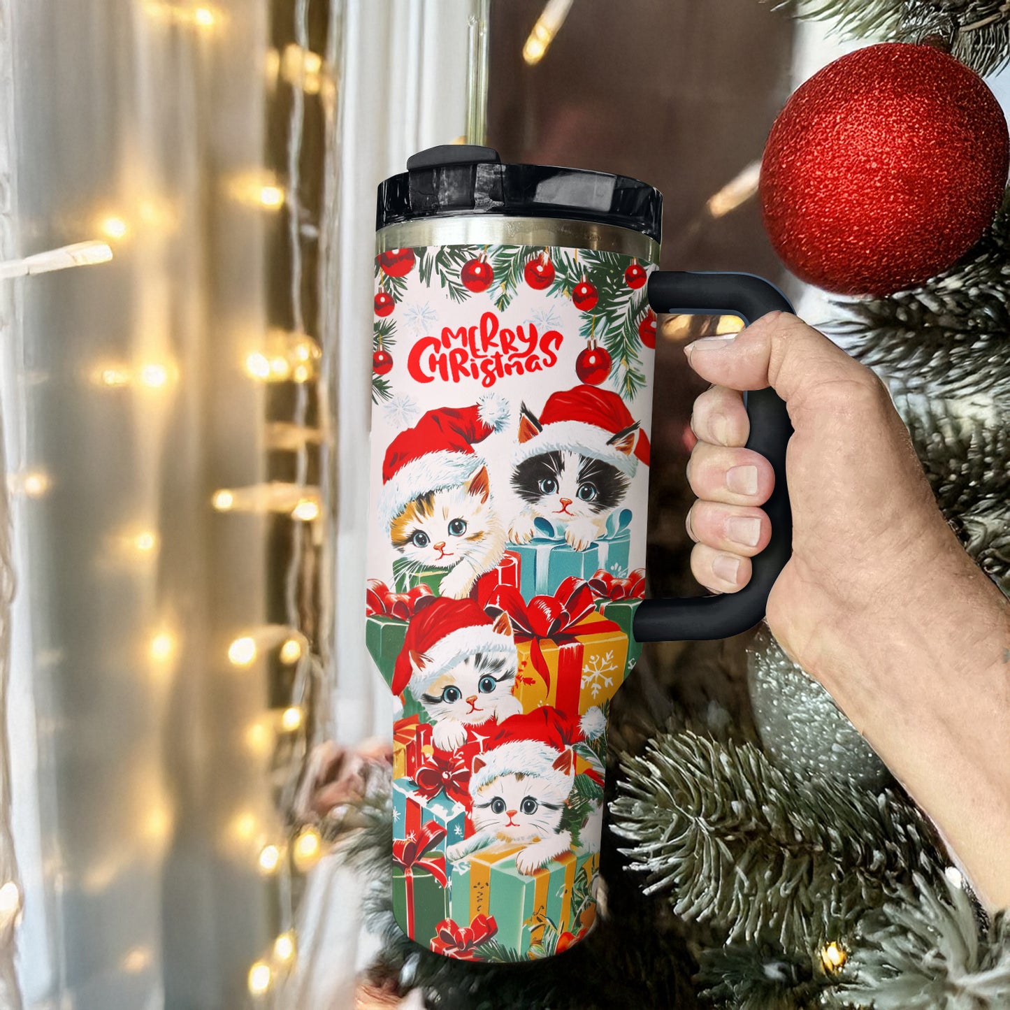 Shineful Tumbler Cute Christmas Kitten