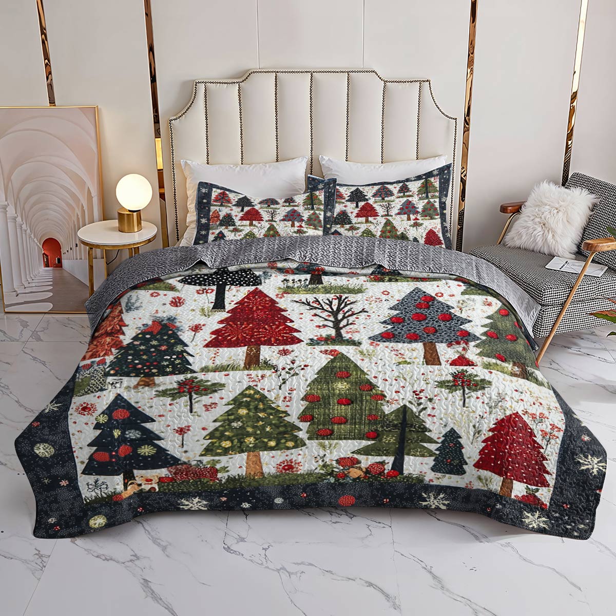 Shineful All Season Quilt 3-Piece Set Charming Christmas Tree Forest