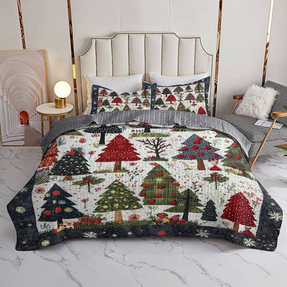 Shineful All Season Quilt 3-Piece Set Charming Christmas Tree Forest