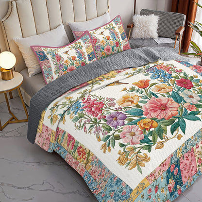 Shineful All Season Quilt 3-Piece Set Country Patchwork Hummingbird