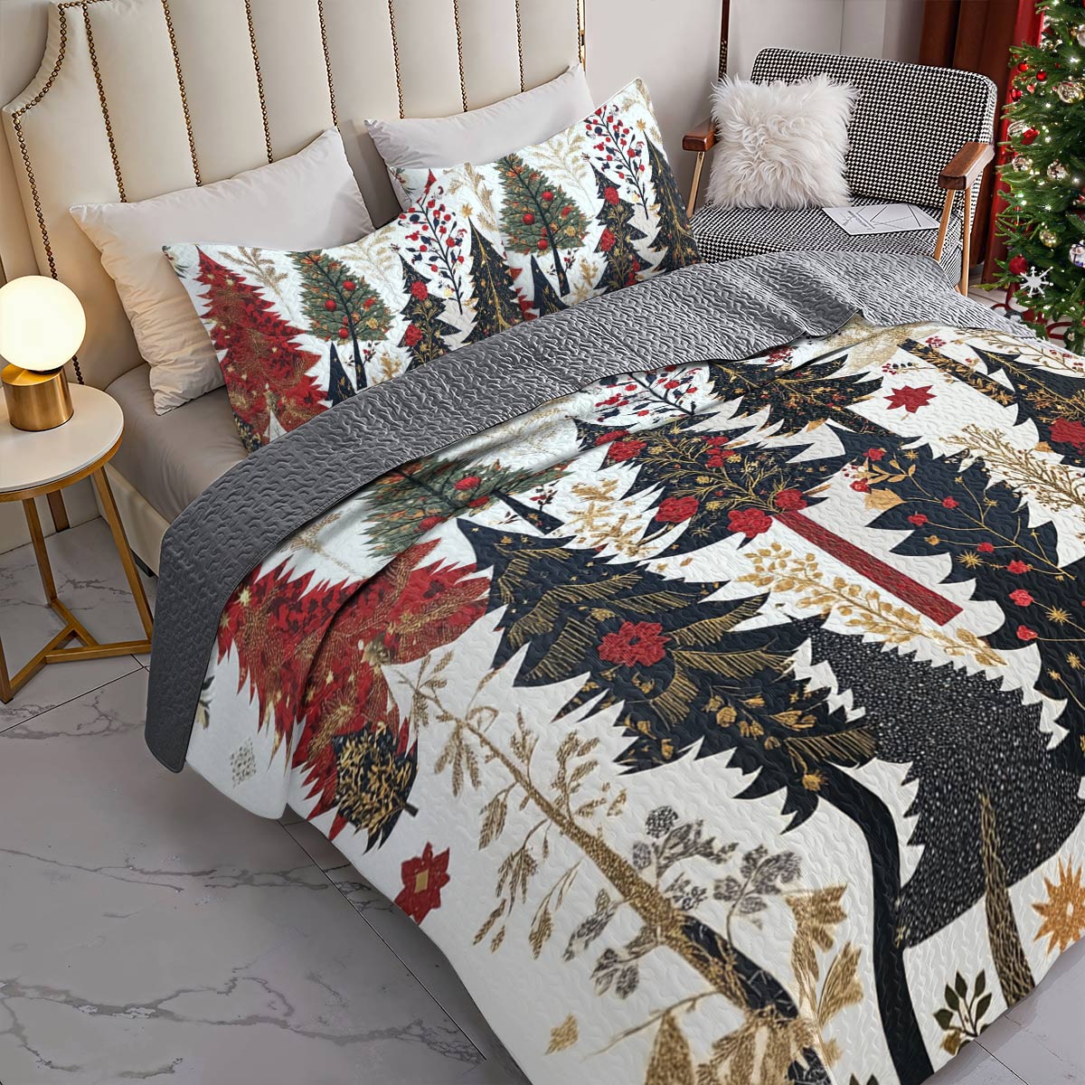 Shineful All Season Quilt 3-Piece Set Classical Christmas Tree
