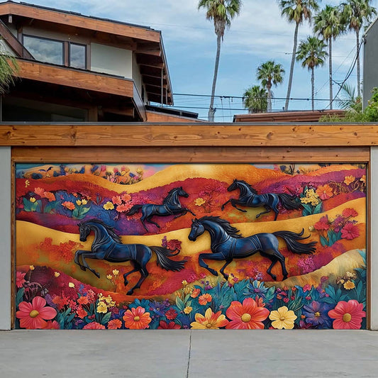 Shineful Garage Door Banner Decoration Colorful Horses