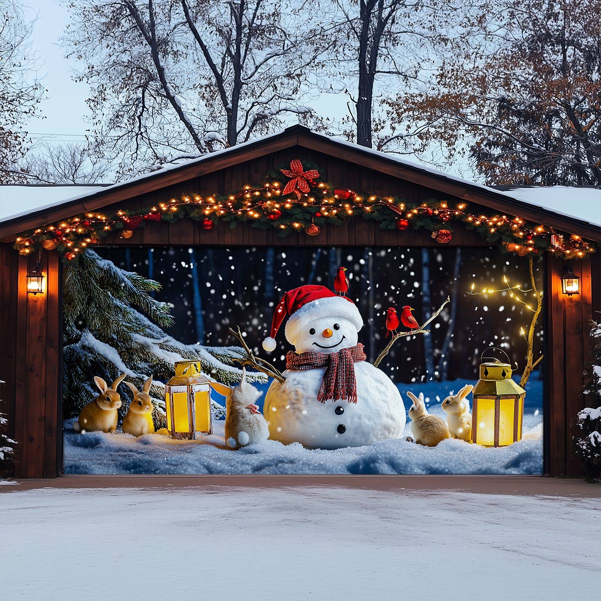 Shineful Garage Door Banner Decoration Winter Night