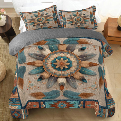 Shineful All Season Quilt 3-Piece Set Feather Mandala