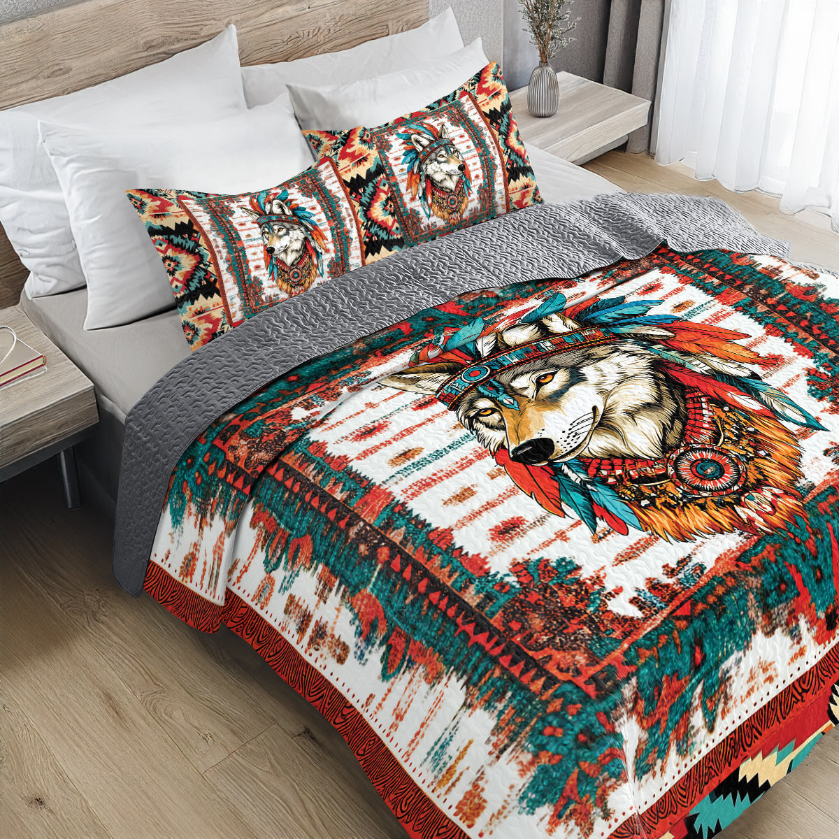 Shineful All Season Quilt 3-Piece Set - Native Spirit Wolf