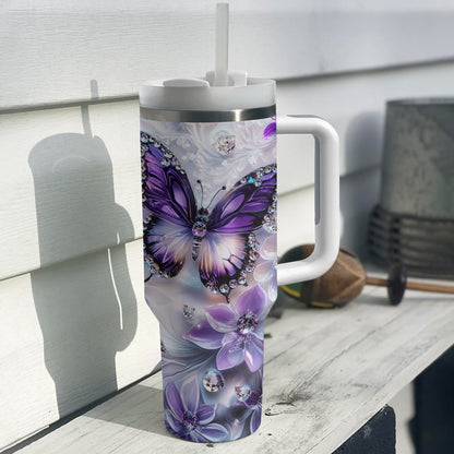 Shineful Glossy Tumbler Elegent Crystal Purple Butterfly
