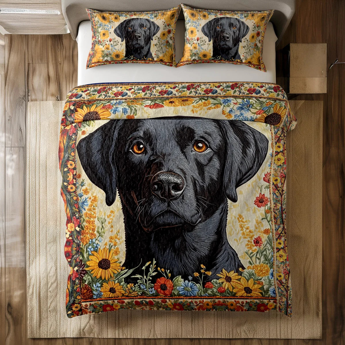 Shineful All Season Quilt 3-Piece Set - Labrador's Floral Tapestry